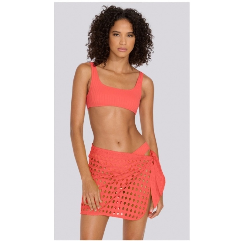 Solid & Striped Wrap Pareo/Sarong in Hot Coral- XS/S.